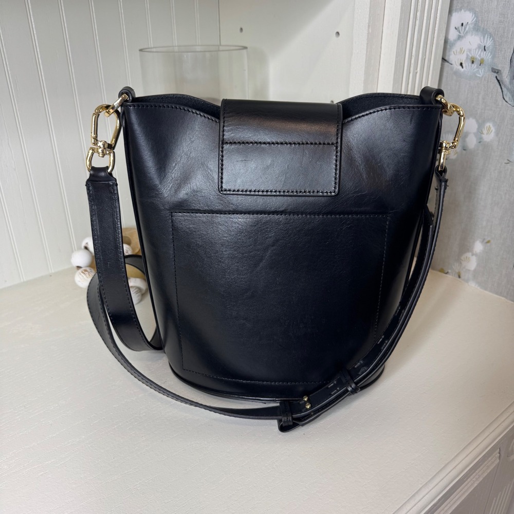 Banana Republic Black Leather Bucket Crossbody with Gold Ring - Picture 6 of 7